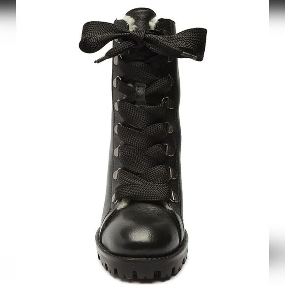 New Schutz Zara fur lined Winter black Leather Ankle Boots high block heels 7 B - Picture 8 of 12